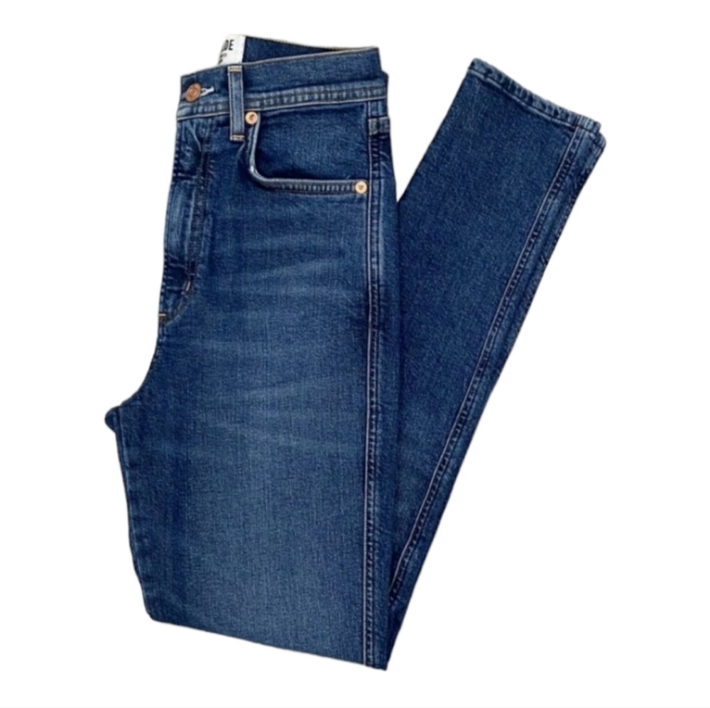 Agolde Roxanne Super High‎ Rise Skinny in Freeway Blue Denim Jeans Women's Sz 24